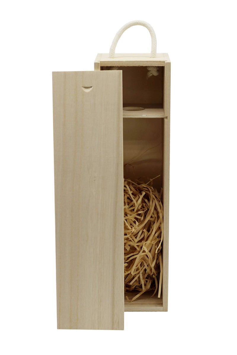 Creative Hobbies Wooden Wine, Liquor Bottle Box, Single Wine Bottle Wood Storage Gift Box with Rope Carry Handle for Birthday Party, Housewarming, Wedding, Anniversary, 13.75 x 4 x 4 Inches - Image 4